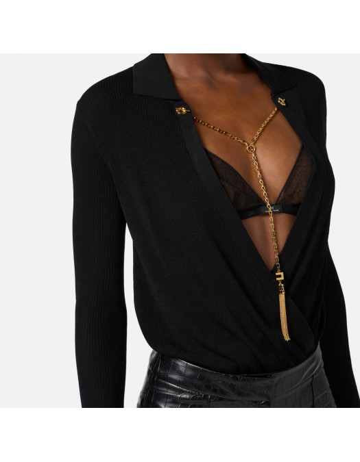 Bluza ELISABETTA FRANCHI, knit bodysuit with chain, Negru - BK75B56E2110