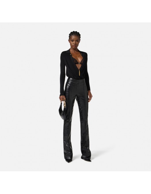 Bluza ELISABETTA FRANCHI, knit bodysuit with chain, Negru - BK75B56E2110