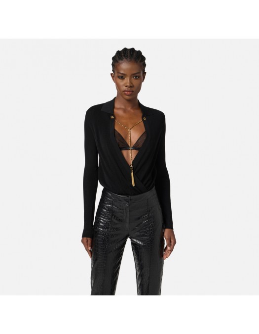 Bluza ELISABETTA FRANCHI, knit bodysuit with chain, Negru - BK75B56E2110