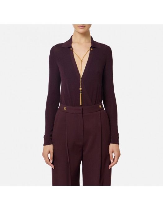 Bluza ELISABETTA FRANCHI, knit bodysuit with chain, Visiniu - BK75B56E2EA4