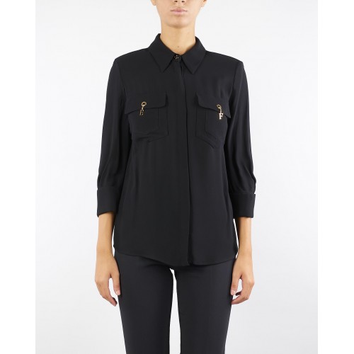Camasa ELISABETTA FRANCHI, in viscose Georgette fabric, Negru