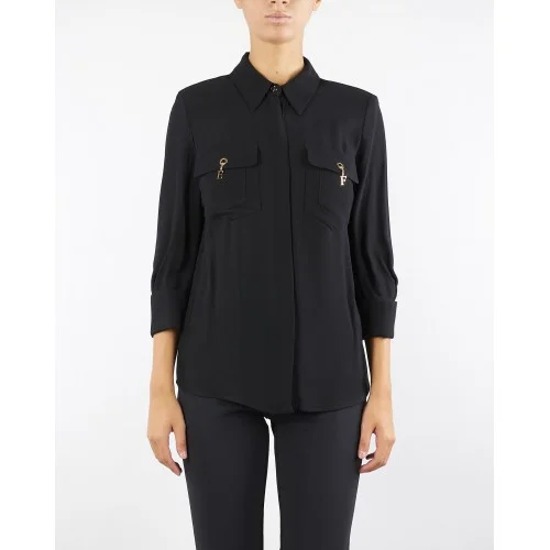 Camasa ELISABETTA FRANCHI, in viscose Georgette fabric, Negru