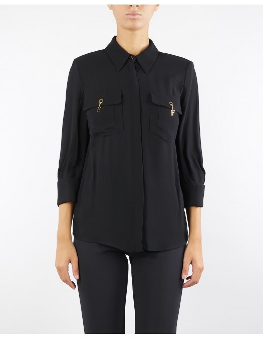 Camasa ELISABETTA FRANCHI, in viscose Georgette fabric, Negru - CA12256E2110