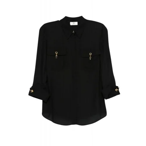 Camasa ELISABETTA FRANCHI, in viscose Georgette fabric, Negru