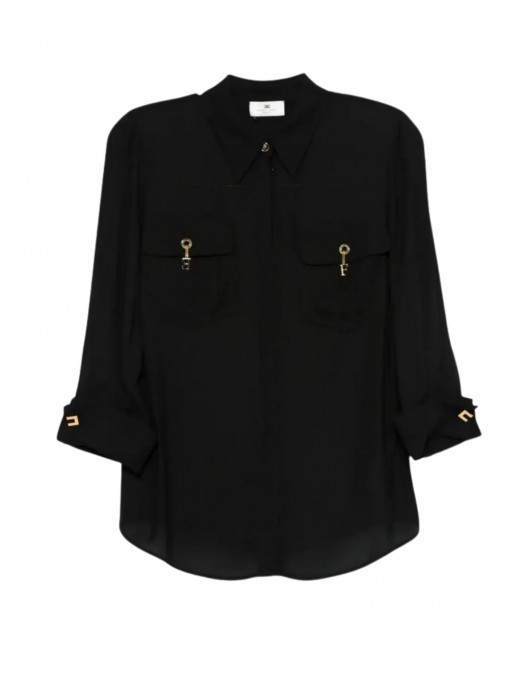 Camasa ELISABETTA FRANCHI, in viscose Georgette fabric, Negru - CA12256E2110