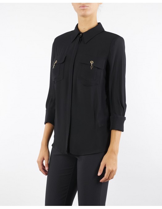 Camasa ELISABETTA FRANCHI, in viscose Georgette fabric, Negru - CA12256E2110