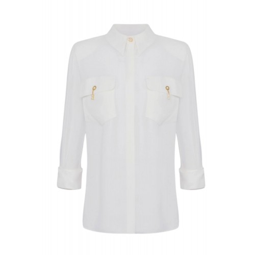 Camasa ELISABETTA FRANCHI, in viscose Georgette fabric, Alb