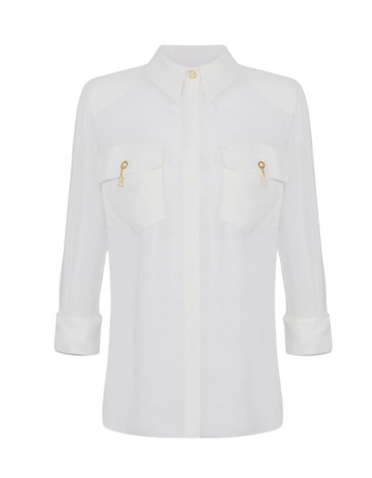 Camasa ELISABETTA FRANCHI, in viscose Georgette fabric, Alb - CA12256E2360