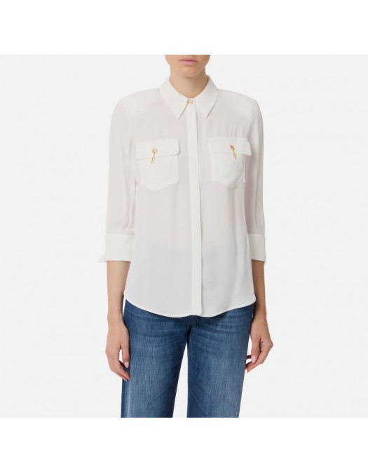 Camasa ELISABETTA FRANCHI, in viscose Georgette fabric, Alb - CA12256E2360