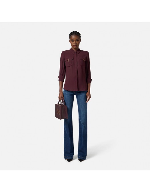 Camasa ELISABETTA FRANCHI, in viscose Georgette fabric, Visiniu - CA12256E2EA4