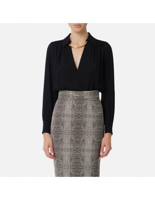 Camasa ELISABETTA FRANCHI, georgette fabric, Colier auriu atasat, Negru - CA12356E2110
