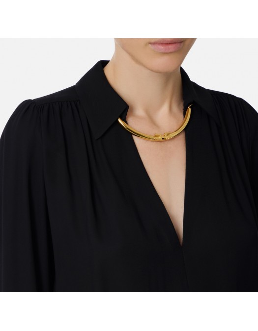 Camasa ELISABETTA FRANCHI, georgette fabric, Colier auriu atasat, Negru - CA12356E2110