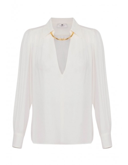 Camasa ELISABETTA FRANCHI, georgette fabric, Colier auriu atasat, Alb - CA12356E2360