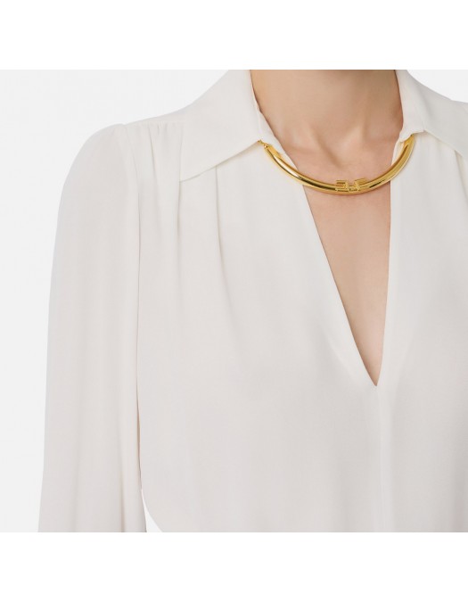 Camasa ELISABETTA FRANCHI, georgette fabric, Colier auriu atasat, Alb - CA12356E2360