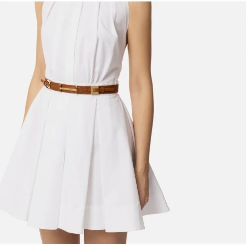CUREA ELISABETTA FRANCHI, Leather belt with double buckle, Maro