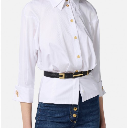 CUREA ELISABETTA FRANCHI, Leather belt with double buckle, Negru