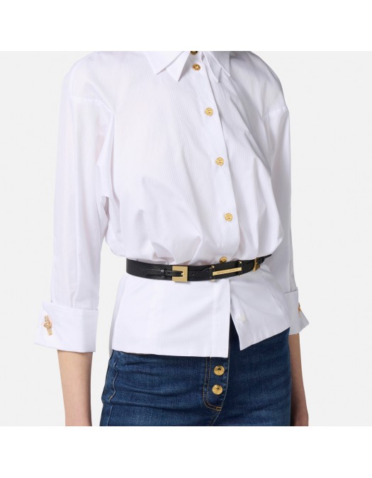 CUREA ELISABETTA FRANCHI, Leather belt with double buckle, Negru - CTC2340EC110