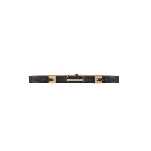 CUREA ELISABETTA FRANCHI, Leather belt with double buckle, Negru