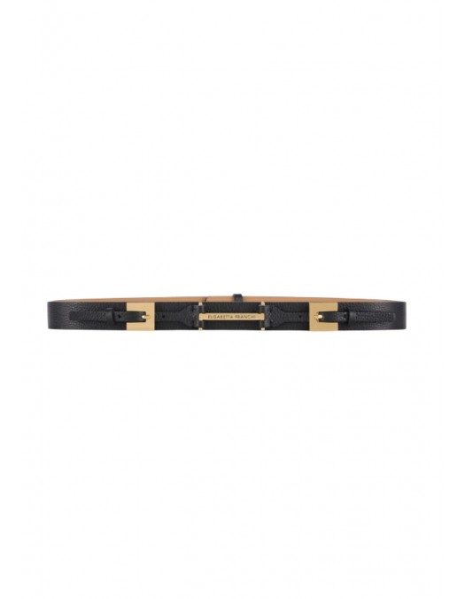 CUREA ELISABETTA FRANCHI, Leather belt with double buckle, Negru - CTC2340EC110