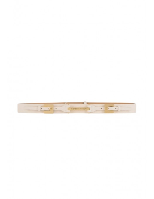 CUREA ELISABETTA FRANCHI, Leather belt with double buckle, Alb - CTC2340EC193
