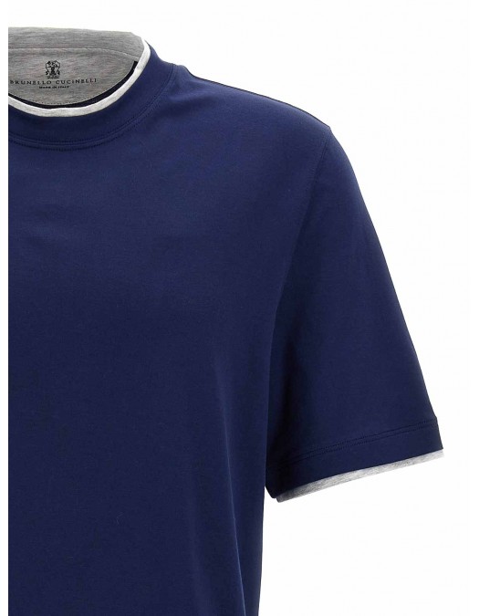 Tricou BRUNELLO CUCINELLI, Contrast Trim, Navy blue - M0B137427CMD03