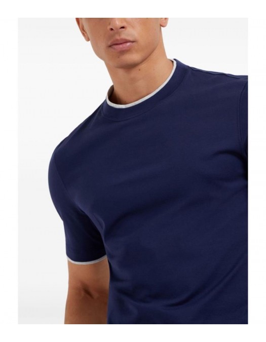 Tricou BRUNELLO CUCINELLI, Contrast Trim, Navy blue - M0B137427CMD03