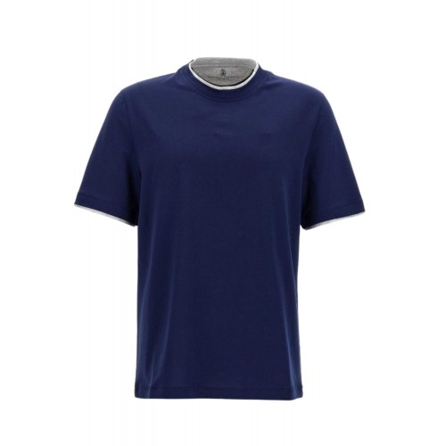Tricou BRUNELLO CUCINELLI, Contrast Trim, Navy blue