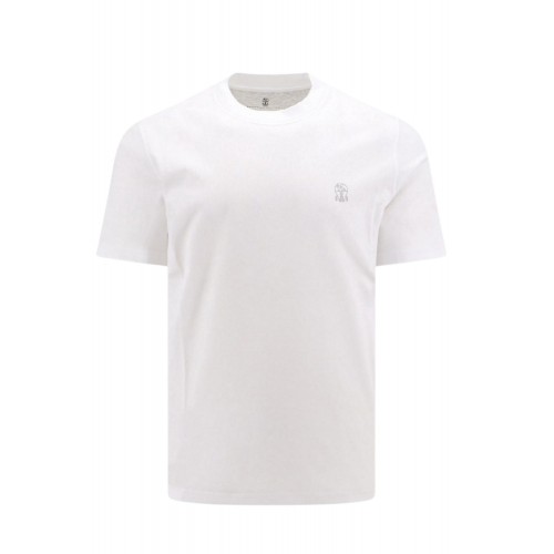 Tricou BRUNELLO CUCINELLI, Classic Design, Grey Logo, White