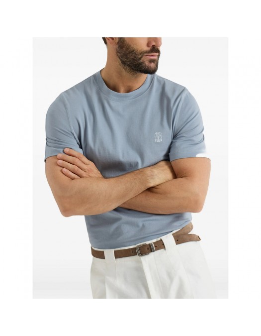 Tricou BRUNELLO CUCINELLI, Classic Design, White Logo, Blue - M0B138440CKL13