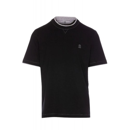 Tricou BRUNELLO CUCINELLI, Classic Design, Grey Logo, Black