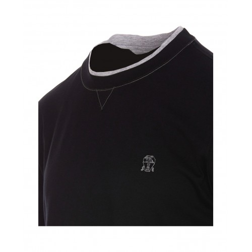 Tricou BRUNELLO CUCINELLI, Classic Design, Grey Logo, Black