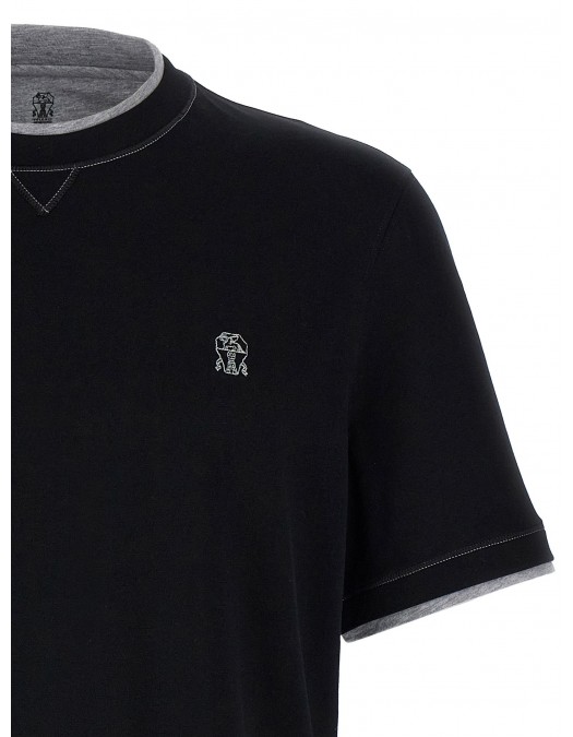 Tricou BRUNELLO CUCINELLI, Classic Design, Grey Logo, Black - M0B138440CSQ44