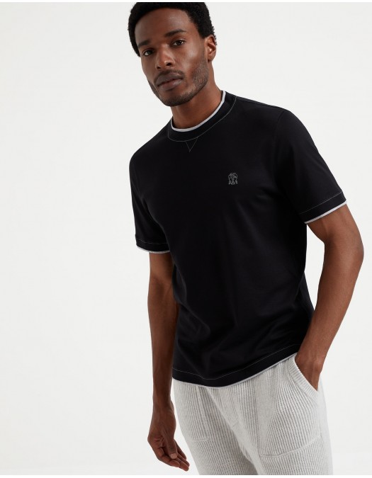 Tricou BRUNELLO CUCINELLI, Classic Design, Grey Logo, Black - M0B138440CSQ44