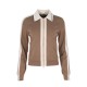 Cardigan ELISABETTA FRANCHI, Knit fabric jacket with shiny viscose bands, Beige - MK66S61E2727