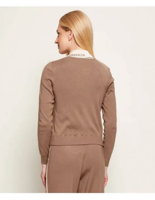Cardigan ELISABETTA FRANCHI, Knit fabric jacket with shiny viscose bands, Beige - MK66S61E2727