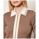 Cardigan ELISABETTA FRANCHI, Knit fabric jacket with shiny viscose bands, Beige - MK66S61E2727