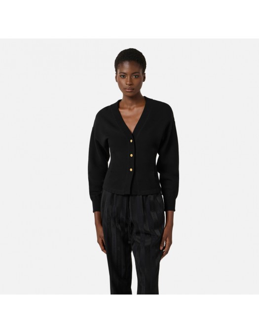 Cardigan ELISABETTA FRANCHI, Logo insert on back, Negru - MK69Q61E2110