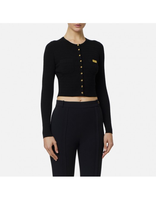 Cardigan ELISABETTA FRANCHI, Micro-braided knit cardigan, Negru - MK88B61E2110