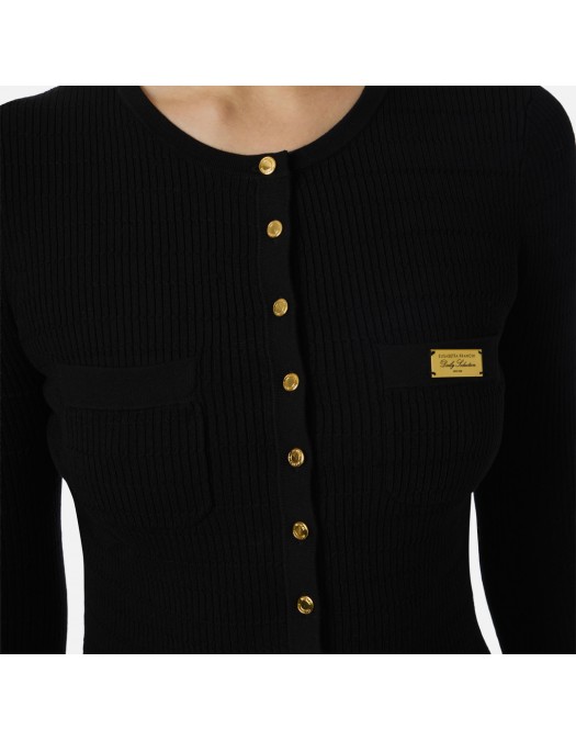 Cardigan ELISABETTA FRANCHI, Micro-braided knit cardigan, Negru - MK88B61E2110