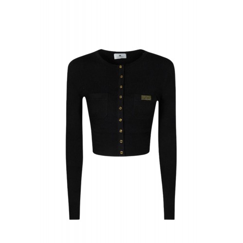 Cardigan ELISABETTA FRANCHI, Micro-braided knit cardigan, Negru