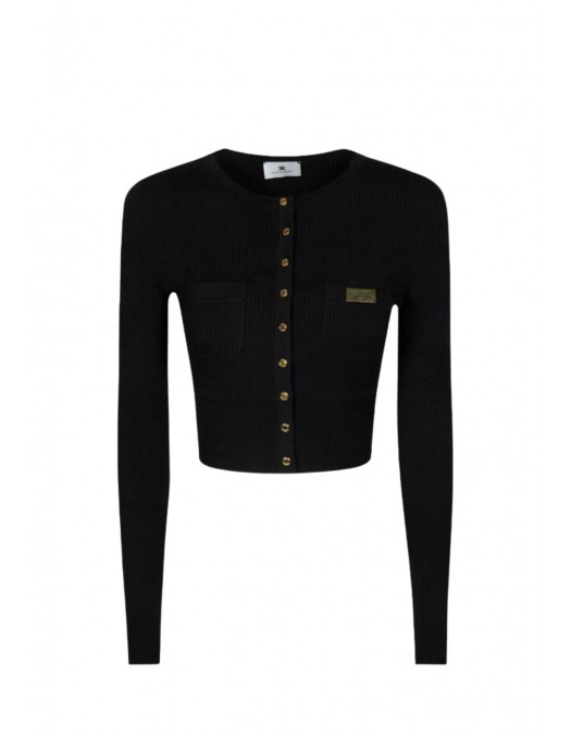Cardigan ELISABETTA FRANCHI, Micro-braided knit cardigan, Negru - MK88B61E2110