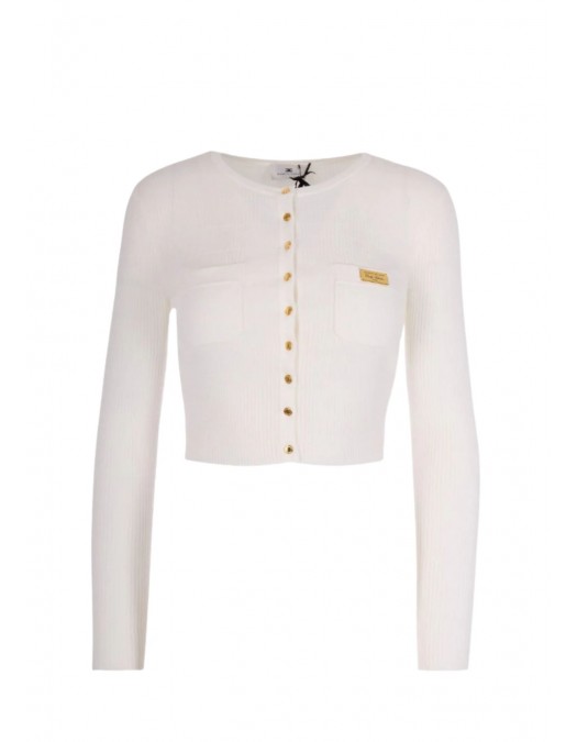 Cardigan ELISABETTA FRANCHI, Micro-braided knit cardigan, Alb - MK88B61E2EV4