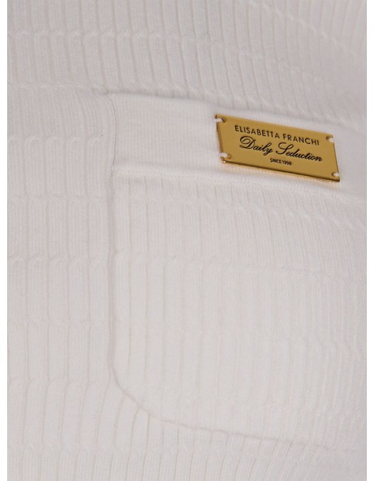 Cardigan ELISABETTA FRANCHI, Micro-braided knit cardigan, Alb - MK88B61E2EV4