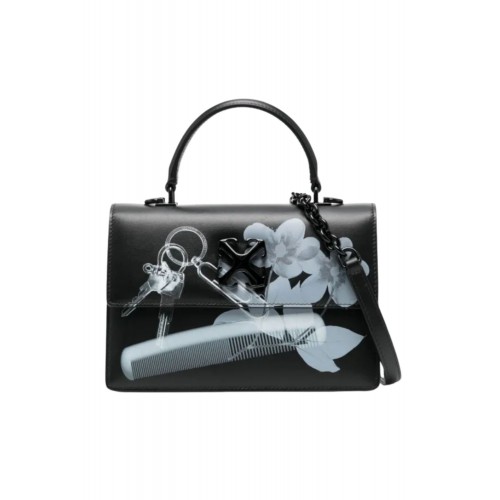 Geanta OFF WHITE, Jitney 1.4 black leather bag with X-ray print, Negru
