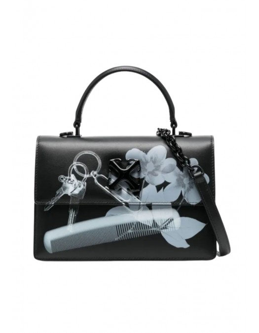 Geanta OFF WHITE, Jitney 1.4 black leather bag with X-ray print, Negru - OWNP050S24LEA0041001