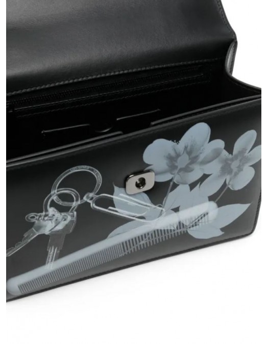 Geanta OFF WHITE, Jitney 1.4 black leather bag with X-ray print, Negru - OWNP050S24LEA0041001