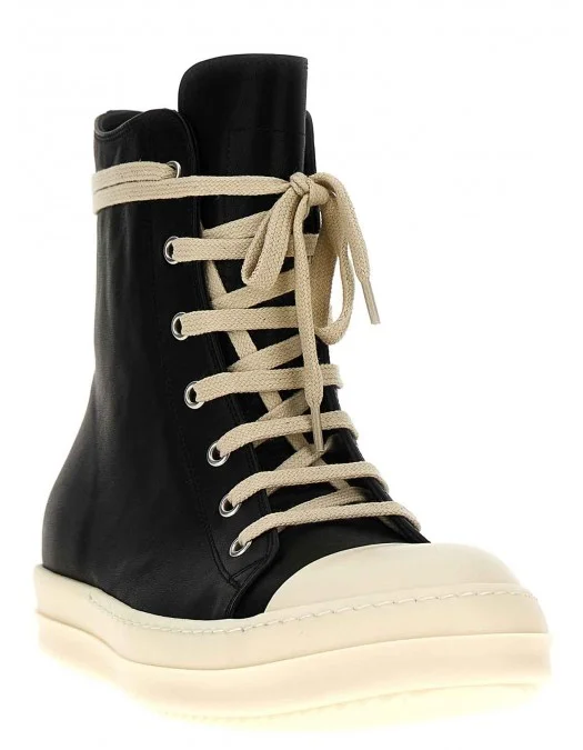 Ekam 風 asymmetry leather rick owens SNEAKERS RICK OWENS, High Top, Smooth Leather, Black