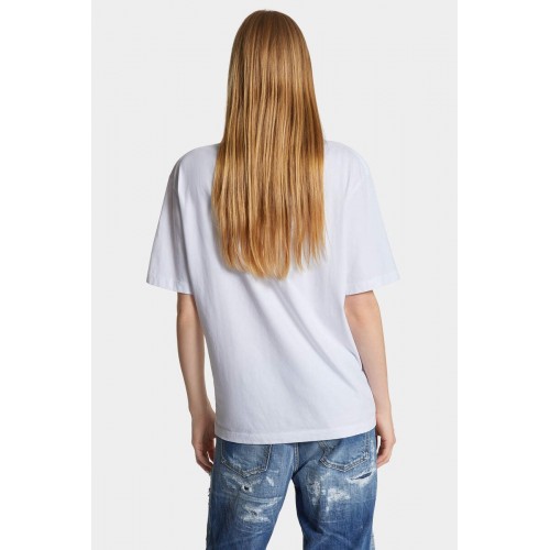 Tricou DSQUARED2, Wash Breezy Fit Doodle, Alb