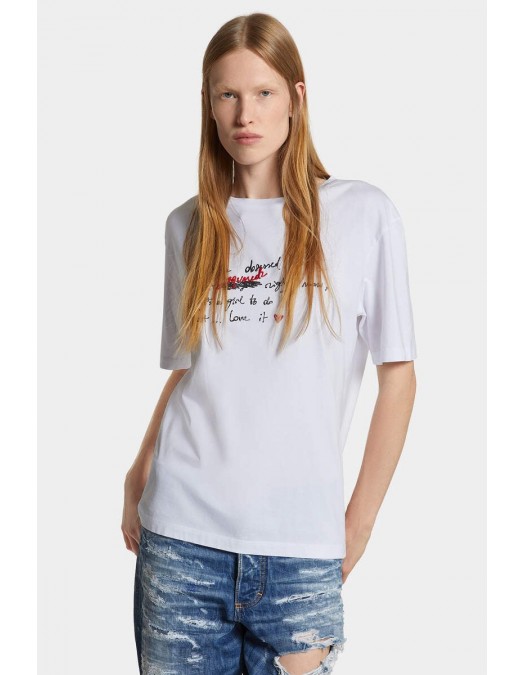 Tricou DSQUARED2, Wash Breezy Fit Doodle, Alb - S72GD0572D20020100