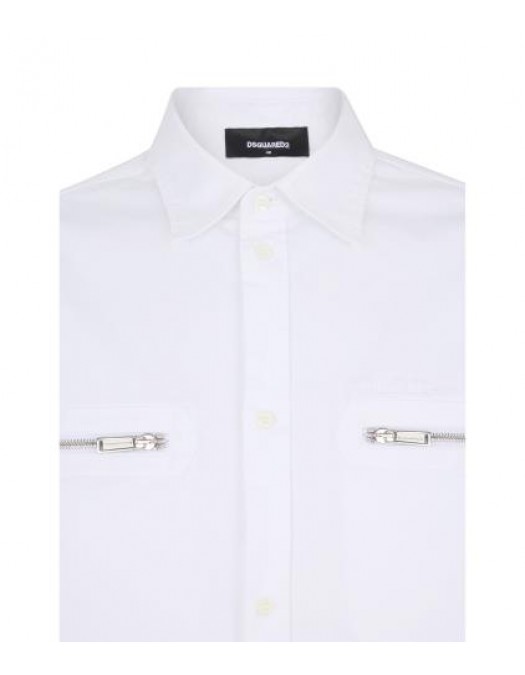 Camasa DSQUARED2, Fermoare atasate, Stretch Cotton Twill, Alb - S74DM1013S35175100